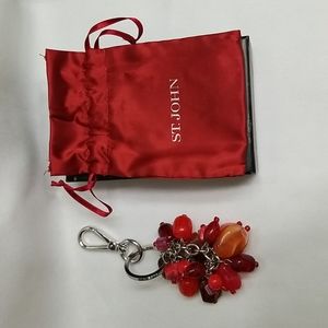 St. John Keychain, Key Fob,decorative Bag Charm RED/Silver NEW IN BOX